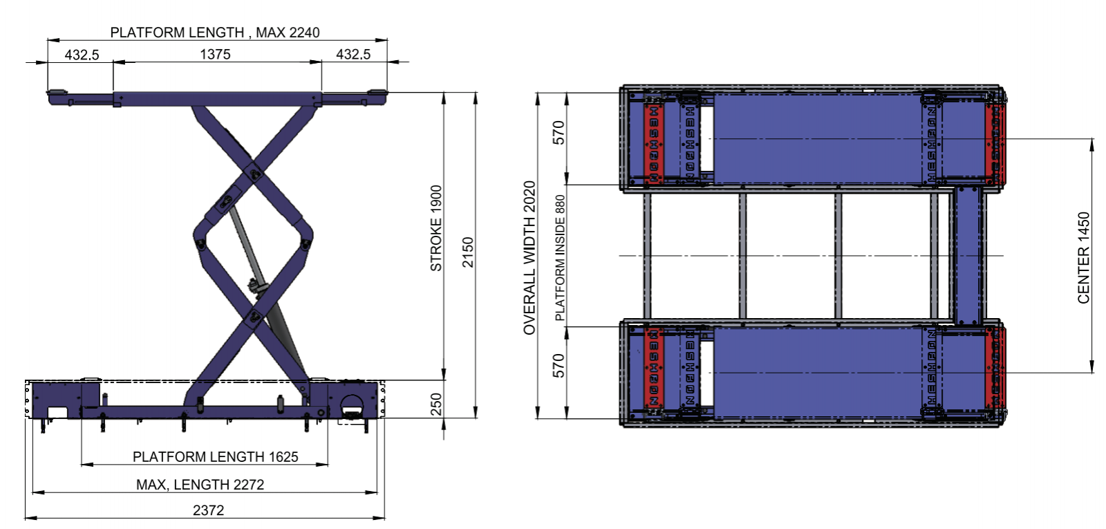 Cầu nâng ô tô cắt kéo HESHBON HL-40D